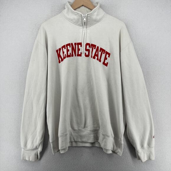 Champion Other - KEENE STATE COLLEGE Sweatshirt Mens XL CHAMPION OWLS NH 1/4 Zip Jumper White